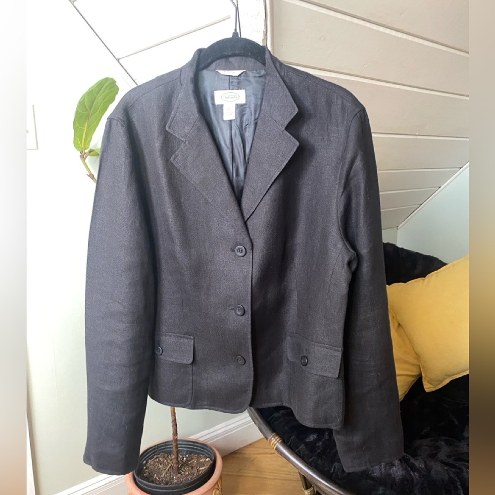 Talbots Linen Women's 12 Black 100% Irish Linen Three Button Blazer